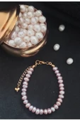 24k Altın Kaplama Gerçek Lila İnci Sade Tasarım Bileklik Lila Tek Ebat thumbnail 1