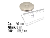 Neodyum Mıknatıs Yuvarlak Havşalı Çap 40mm (delik 10/5.5mm) Kalıklık 5mm 1 Adet - 2