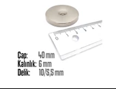 Neodyum Mıknatıs Yuvarlak Havşalı Çap 40mm (delik 10/5.5mm) Kalıklık 6mm 1 Adet - 2