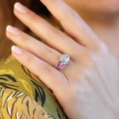 Pembe Zirkon Taşlı Kelebekli Tek Taş Gümüş Yüzük thumbnail 3