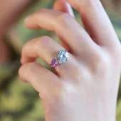 Pembe Zirkon Taşlı Kelebekli Tek Taş Gümüş Yüzük thumbnail 2