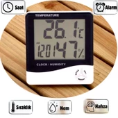 Dijital Oda Termometresi Sıcaklık Ve Nem Ölçer Masa Saati Alarm Oda Termometre Sıcaklık Ölçer - 1