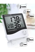 Dijital Oda Termometresi Sıcaklık Ve Nem Ölçer Masa Saati Alarm Oda Termometre Sıcaklık Ölçer - 3