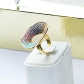 Milliner Renkli Zirkon Taşlı Gold Kaplama Gümüş Yüzük - 3