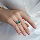 Baget Kesim Zümrüt Taş Gümüş Yüzük thumbnail 2
