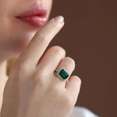 Baget Kesim Zümrüt Taş Gümüş Yüzük thumbnail 3