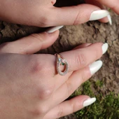 Elips Yeşil Taşlı Gold Kaplama Gümüş Yüzük thumbnail 2