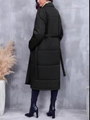 İçi Elyaflı Astarlı Şişme Mont Kadın Uzun Kışlık thumbnail 3
