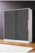 AEKA Ae-4001 Zambak Sürgülü Dolap Çok Raflı Çekmeceli Askılı Beyaz Kasalı (Gri-Gri Kapaklı) Gardırop - 1