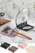 4 Bölmeli Tezgah Üstü Kapak Tutucu Ve Kaşıklık Tencere Kapağı Standı Kirli Kaşıklık Kepçe Altlığı thumbnail 1