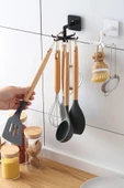 6 Kancalı Mutfak Banyo Döner Askı Kepçe Havlu Lif Askılığı Pratik Askılık Yapışkanlı - 1