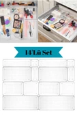 14 Parça Şeffaf Punto Çekmece Dolap Organizeri Seti Makyaj Takı Banyo Düzenleyici Organizer Kutu - 1