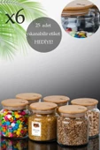 6 Adet Orta Boy Bambu Kapaklı Cam Kavanoz Vakumlu Bakliyat Saklama Kabı 500CC I Etiket Hediyeli - 1