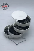 4 Katlı Silindir Döner Takı Aksesuar Makyaj Yüzük Küpe Toka Kutusu Organizeri (10x10cm) - 1
