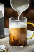 6 Adet Kulplu Isıya Dayanıklı Termisil Cam Kupa Bardak Çizgili Kahve Meşrubat Sunum Bardağı 250ML - 1