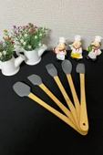 5 Parça Bambu Saplı Mini Silikon Spatula,Kaşık,Fırça Seti- Yüksek Kalite Silikon Set-BPA Free - 1