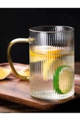 6 Adet Kulplu Isıya Dayanıklı Termisil Cam Kupa Bardak Çizgili Kahve Meşrubat Sunum Bardağı 250ML - 2