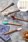 5 Parça Bambu Saplı Mini Silikon Spatula,Kaşık,Fırça Seti- Yüksek Kalite Silikon Set-BPA Free - 2