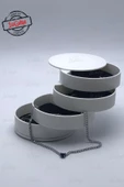 4 Katlı Silindir Döner Takı Aksesuar Makyaj Yüzük Küpe Toka Kutusu Organizeri (10x10cm) - 2