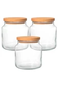 3 Adet Orta Boy Bambu Kapaklı Cam Kavanoz Vakumlu Bakliyat Saklama Kabı 500CC I Etiket Hediyeli - 2