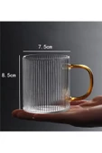 6 Adet Kulplu Isıya Dayanıklı Termisil Cam Kupa Bardak Çizgili Kahve Meşrubat Sunum Bardağı 250ML - 3