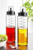 2 Adet Isıya Dayanıklı Borasilikat Cam 500ml Damlatmaz Akıllı Yağlık Yağdanlık Sirkelik Ve Ahşap Alt - 1