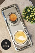 6 Adet Paslanmaz Çelik Dikdörtgen Sunum Tepsisi I Çay Kahve Servis Sunum Tepsisi 33x13CM - 1