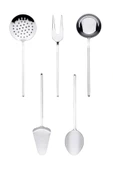 5 Parça Paslanmaz Çelik Servis Sunum Seti Kaşık Spatula Kepçe Kevgir Çatal Sunum Yemek Hazırlık - 1