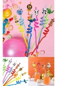 4 Adet Sevimli Emojili Plastik Pipet Kıvrımlı Renkli Emojili Kokteyl Pipet - 1
