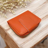 turuncu cüzdan çok bölmeli kapaklı suni deri kadın cüzdan 12 cm thumbnail 1