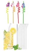6 Adet Sevimli Emojili Kokteyl Plastik Pipet ve 6 Adet Cam Pipet +1 Temizleme Fırçası - 1