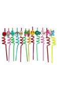 4 Adet Sevimli Emojili Plastik Pipet Kıvrımlı Renkli Emojili Kokteyl Pipet - 4