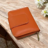 turuncu cüzdan çok bölmeli kapaklı suni deri kadın cüzdan 12 cm thumbnail 4