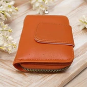turuncu cüzdan çok bölmeli kapaklı suni deri kadın cüzdan 12 cm thumbnail 2