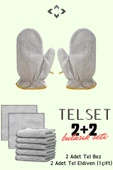 2+2 Tel Bez ve Tel Eldiven Çizmez Çift Taraflı Inox Tel Bez ve Çizmez Tel Bulaşık Eldiveni - 1