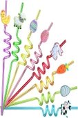 4 Adet Sevimli Emojili Plastik Pipet Kıvrımlı Renkli Emojili Kokteyl Pipet - 2