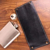 Perlotus 8 Oz 235 cc Hunili Siyah Hakiki Deri Kılıflı Çelik Viski İçki Matarası - 4