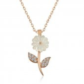 Özel Tasarım Sedef Çiçek Gümüş Kolye Rose thumbnail 3