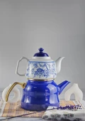 Alev Emaye Porselen Çaydanlık Takımı - Emaye Kettle Porselen Demlik - 3.5 Litre - 6