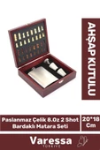 Özel Üretim Paslanmaz Çelik 8.Oz 2 Shot Bardaklı Ahşap Kutulu Satrançlı Alkol Matara Seti 20*18 Cm - 1