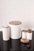 Lüks Mermer Desenli Çizgili Banyo Seti - 5li Banyo Set Beyaz - 1