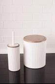 Lüks Mermer Desenli Çizgili Banyo Seti - 5li Banyo Set Beyaz - 3