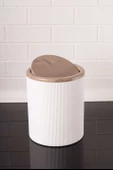 Lüks Mermer Desenli Çizgili Banyo Seti - 5li Banyo Set Beyaz - 4