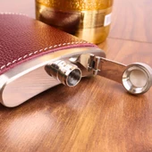 Perlotus 8 Oz 235 cc Hunili Kızıl Kahverengi Hakiki Deri Kılıflı Çelik Viski İçki Matarası - 3