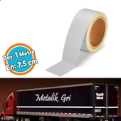 Düz Desensiz En 7.5 cm 1 Mt İkaz Bandı Reflektif Metalize Gri Renk Gece Parlayan Reflektörlü Bant - 1
