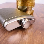 Perlotus 8 Oz 235 cc Hunili Haki Yeşil El Yapımı Deri Kılıflı Çelik Viski Cep Matarası - 4