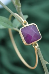 STONEAGE Bayan Bileklik Bilezik Altın Kaplama Mor Jade Taşlı thumbnail 4