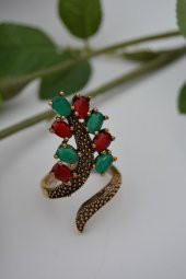 STONEAGE Bayan Ayarlanabilir Yakut ve Zümrüt Taşlı Yüzük - 1