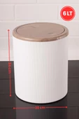 Mermer Desenli Sallanır Kapak Yuvarlak Banyo Çöp Kovası 6 lt, Mutfak Tezgah Üstü Çöp Kovası - 3