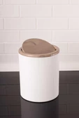 Mermer Desenli Sallanır Kapak Yuvarlak Banyo Çöp Kovası 6 lt, Mutfak Tezgah Üstü Çöp Kovası - 1